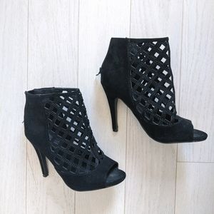 Black cutout peep-toe heels